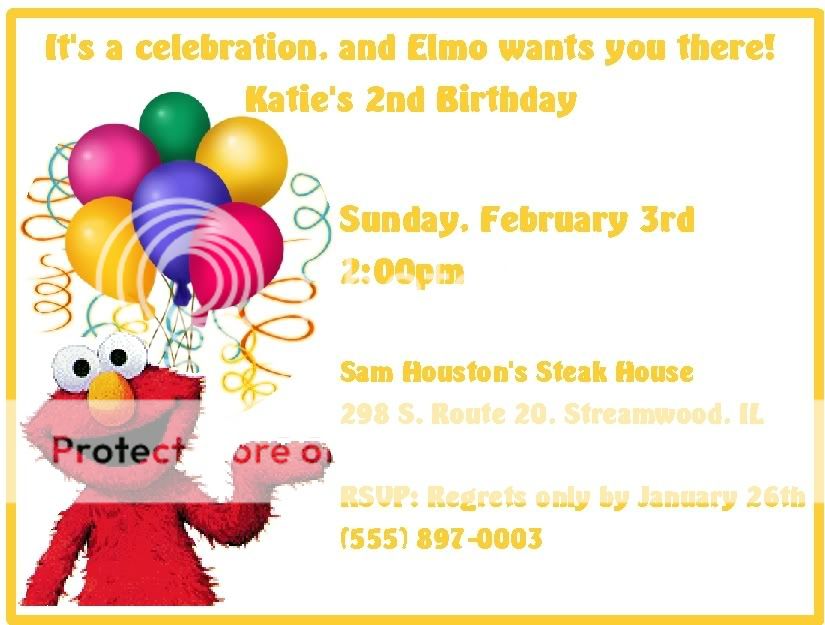 Set of 2 Elmo Balloons Birthday Party Invitations  